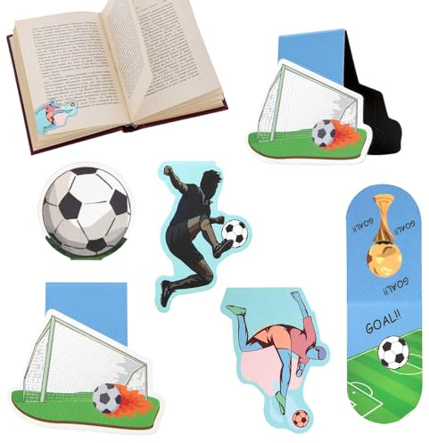 5 Stück Lesezeichen Kinder Magnetisch, Magnetische Lesezeichen Kleine Geschenke für Junge, Schüler, Freund, Fußballfans - Hochwertige Magnet Seite Marker Mitbringsel