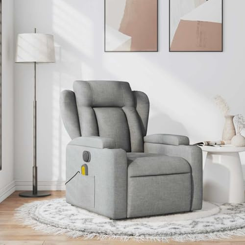 Gecheer Massagesessel,Massage ohne Heizung Sessel Verstellbare Rückenlehne,Fernsehsessel Relaxsessel mit Vibrationsfunktion,Liegesessel Polstersessel Ruhesessel,Max.Tragfähigkeit:110 kg Stoff Hellgrau