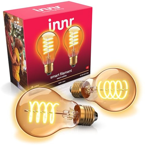innr Zigbee E27 Smart Lampe, funktioniert mit Alexa und Hue* (Bridge erforderlich), LED Filament Glühbirne, Warmweiß, Dimmbar, Smart Home, 550lm, 2 Stück