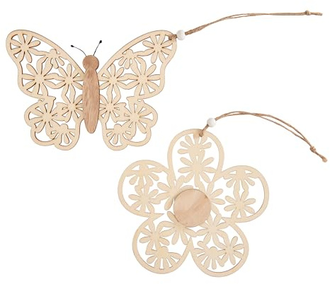 VBS Anhänger Schmetterling Blume 5-teilig 16.0-18.5 cm unbemalt einseitig dekoriert Sperrholz Frühjahr Dekoration Basteln
