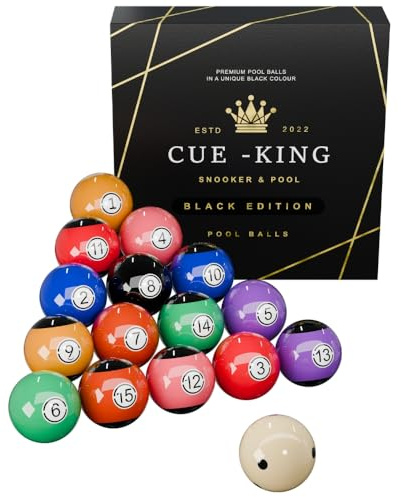 Cue-King Black Edition biljardbollar, klass AA+ 2-1/4 Reguleringsstorleksset med Pro Dotted Cue Ball, biljardbordsbollar, poolballset, Premium Pool Ball Set
