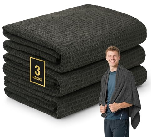 SOOWASH Microfiber Gym Towels for Showering Working Out Quick Dry Large Sizes Lightweight Gym Towel for Men Women Tennis Sports Towels for Body Hot Yoga (Black 27 X 55 inch)