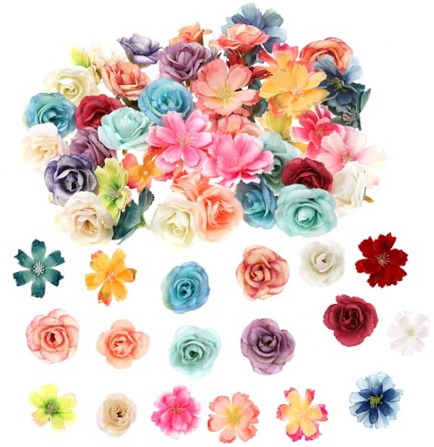 Sliverdew 50 Stück Mini Künstliche Blumen Kunstblumen zum Basteln Künstliche Blumenköpfe Blütenköpfe Deko Seidenblumen Fake Blumen Blumendeko für DIY Zuhause Scrapbooking Hochzeit Party Home