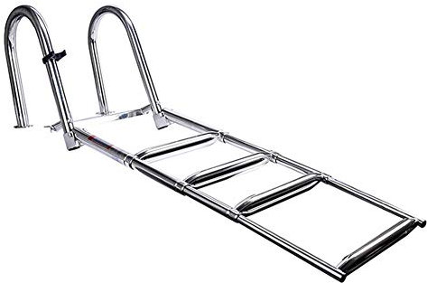 AITEKODVG Échelle de Pont de Bain pour Bateau Ponton à 4 marches avec Marche Extra Large, échelle de Garde-Corps télescopique Pliante en Acier Inoxydable pour Piscine de Quai de Bateau