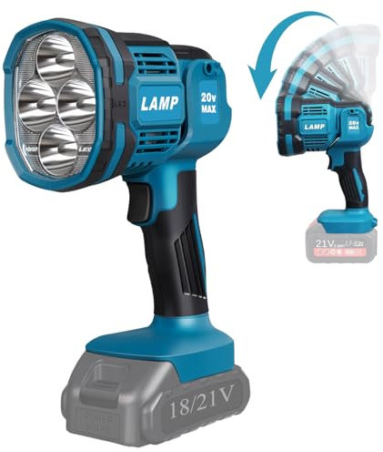 AuRiver Lampe LED Rechargeable Pour Batterie Makita 18/21v,Led 3 Modes Lampe de Chantier Portable,Tête d'éclairage Orientable,Projecteur Portable Idéal pour Garage,Chantier,Camping,Pile non incluse