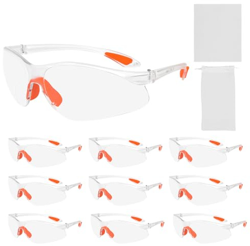 HOCUCHELAND 10 Pieces Safety Glasses for Work, Safety Goggles with Clean Cloth and Storage Bag, Goggles Safety Glasses, Durable Eye Protection Glasses Anti-fog Glasses for Adults