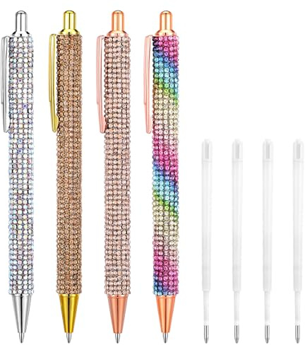 Sibba Bling Pen 4 st strass diamant bläck kristall glitter glittrande kulspetspenna påfyllning vackra gåvor för kvinnor kontor brudtärna bröllop födelsedag