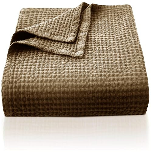 CHUFFED Coperta in 100% cotone, 270 x 230 cm, morbida e traspirante, motivo a nido d'ape, coperta leggera come coperta da divano, coperta per soggiorno, divano, marrone