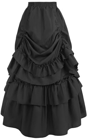 FCCAM Gothic Steampunk Rock Damen Saloon Girl Skirt Mittelalter Maxirock Renaissance Rock mit Rüsche Piraten Röck