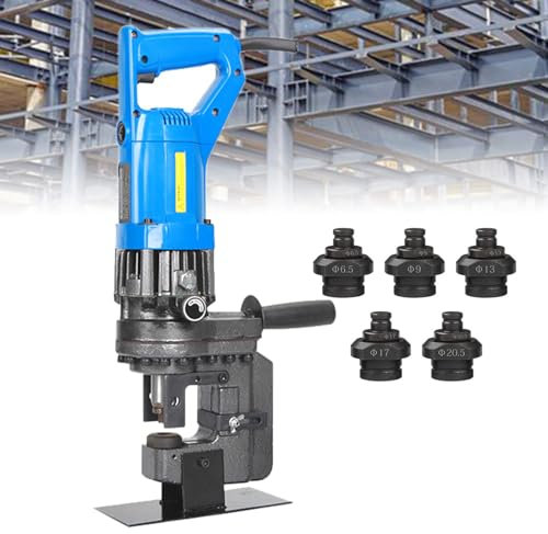 Nicvrea Perforadora Hidráulica, Perforadora Hidráulica Eléctrica Perforadora de Metal Portátil 1300W con 5 Troqueles Juego para Acero de 3-6 mm Hierro Cobre Aluminio Placa,channelsteel