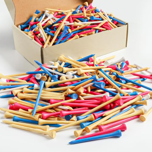 FINGER TEN Bambus Golf Tees Holz 2 3/4 3 1/4 Zoll 83mm 70mm Masse 250 500 1000 Zählen, Übung Golf Tee Holz für Männer Frauen Kinder (Mehrfarbige, 500 Zählen (3 1/4 Zoll))