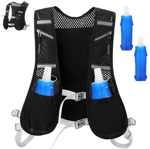 Gilet idratante da corsa per donna e uomo, Gilet Trail Running Uomo e Donna con 2 borraccia mórbida 500 ml, Zaino da Corsa, Adatto per Maratona, Ciclismo, Corsa, Arrampicata