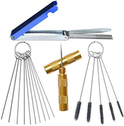 ZDETGU Strumento per Pulitore a Getto di Carbone Carbburatore, 5 Spazzole in Nylon, 10 Aghi per la Pulizia, 13 Fili di Pulizia, Spray per Carboidrati in Moto con Materiale in (Come