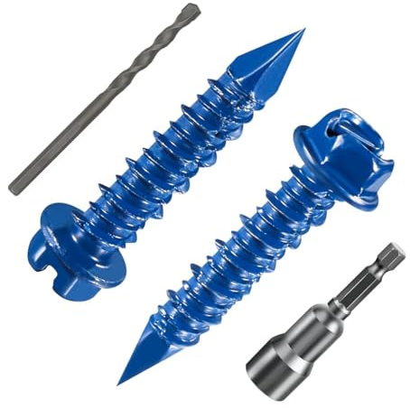 Wzxksoac (40 Piezas) Anclaje de Tornillo de Concreto con Cabeza Hexagonal Ranurada de 1/4 X 1-1/4 para Mampostería, Cabeza Hexagonal Azul, Ideal para Bloques o Ladrillos.