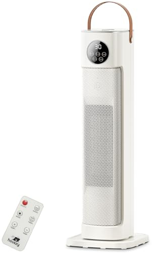 PTC Ceramic Tower Heater 2000W – Oscillating Heater(Fan for Heating) with Thermostat,12 Hour Timer (Schedule Off) Remote, Tip-Over & Overheat Protection, LED Display – BS Plug – White by Houszy