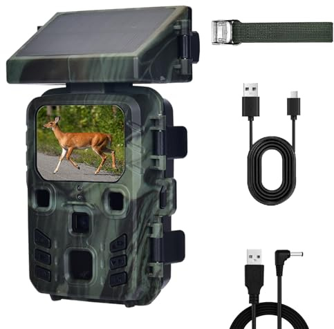 FunKind Cámara de Caza Solar, 4K 50MP Camara Fototrampeo Nocturna con Batería de 2200 mAh, 850nm IR LED, Impermeabile IP66 para Vigilancia de la Vida Silvestre, Tarjeta de Memoria No Incluida