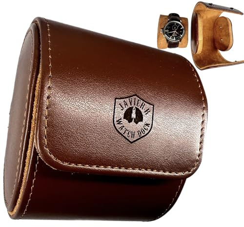 JAVIER.R WATCH DOCK Boîte de rangement pour montres de voyage - Rouleau de cuir PU (marron - Étui en cuir PU pour 1 montre - Boîte/rouleau/étui de voyage - Organisateur pour homme