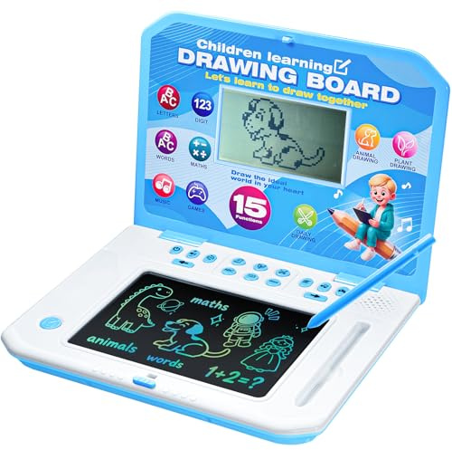 Happiegg Kids Laptop, 2-in-1 LCD Drawing Board & Learning Toy Blue | Learn Alphabet Maths Games Music, Eye-Friendly Screen Portable Educational Toy for Boys Girls Birthday Christmas