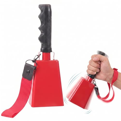TOYANDONA Kuhglocke aus Metall mit Griff Und Handschlaufe – 8,6 Zoll Laute Anfeuerungsglocke für Sportveranstaltungen, Kuhglocken-lärmmacher, Perkussionsinstrument für Fußballspiele (rot)