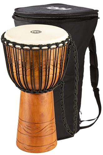 Meinl Percussion Water Rhythm Djembe - Mittelgroße Handtrommel - Inklusive Tasche - Durchmesser 10 Zoll - Mahagoni, Mehrfarbig (ADJ2-m+BAG) | Handgeschnitzter Korpus, Höhe 20 Zoll, Durchmesser 10 Zoll, Inklusive Tasche, mit Nylonseilen, Ziegenfell, Mahagoni