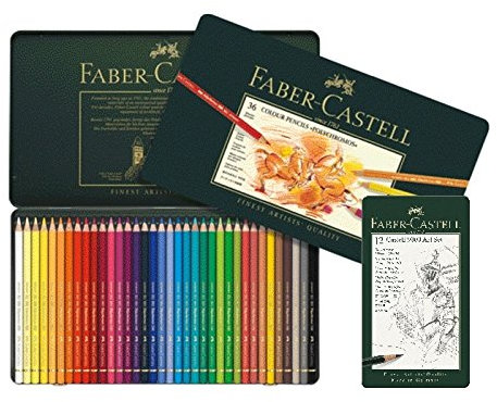 Faber-Castell Polychromos Buntstifte verschiedene Ausführungen zur Auswahl, 36er Metalletui + 12er Castell 9000, Grün, 1