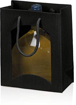 Tragetüte Midi Welle mit Fenster schwarz für Bocksbeutel; Maße: 170 x 85 x 200 mm; Maße: 20 Stück