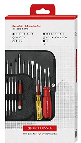 PB Swiss Tools 31-in-1 All-Rounder Screwdriver Set PB 8515 | 100% Swiss Made | 22 Interchangeable Blades Torx/Slotted/Hex/Phillips/Pozidriv/Awl, Voltage Tester