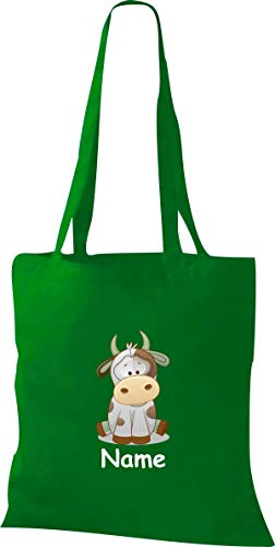 Shirtinstyle Stoffbeutel Tasche, Tiermotiv Kuh mit Wunschnamen, Natur Zoo Tiere Animal, Geschenk, Baumwolltasche, Logo, Spruch, Verwandschaft, Motiv, Farbe Hellbraun