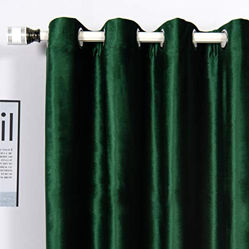 MYRU 1 Pair Velvet Curtains Eyelet Room Drakening Curtains for Bedroom and Living Room (Green, 2 x 66x84 Inch)