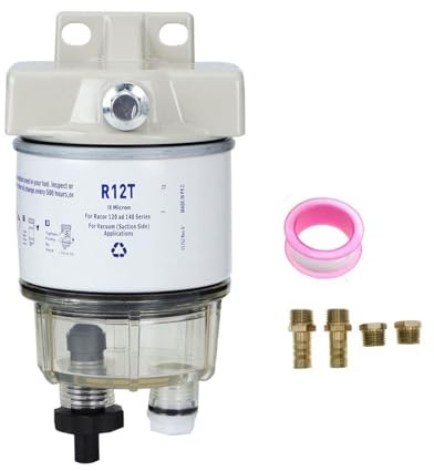 Dingln Kraftstofffilter, R12T Boot Marine Rotation Kunststoff Kraftstofffilter Wasserabscheider Fit für Speedboat Öltanker Marine Rotationswasserabscheider, kompatibel mit Schnellboot