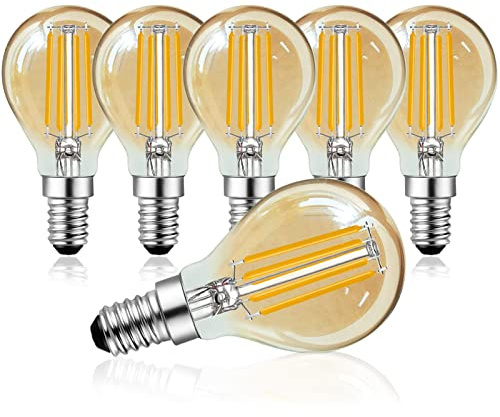 Belaufe E14 dimmerabile 4W pallina da golf P45/G45 lampada vintage, lampadine LED a forma di goccia 4W, lampadine LED a filamento, bianco caldo 2700K, vetro ambrato, 6 pezzi