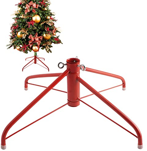 EZYDECOR Soporte de árbol de Navidad rojo de 19.7 pulgadas, base de árbol de Navidad de metal sólido, reemplazo para árboles artificiales decoración del hogar (rojo) 19.7 pulgadas