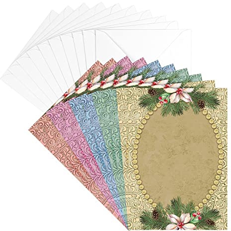 Ideen mit Herz Grußkarten-Set mit Umschlägen | 10 Motiv-Karten | blanko | bunt | neutral | Ideal für Weihnachtskarten | Din B6 (Weihnachtliche Perlenrahmen)