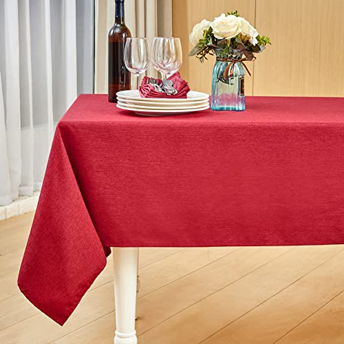 Mebakuk Rectangle Table Cloth Linen Farmhouse Tablecloth Waterproof Anti-Shrink Soft and Wrinkle Resistant Decorative Fabric Table Cover for Kitchen (Dark Red, 60 x 84 (6-8 Seats))
