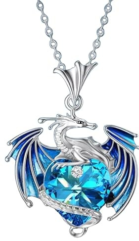 FEERIES ET MERVEILLES Dragonfärg på blått hjärta, drakstatyett, drakfigur, draksmycken, 3*3, Silver
