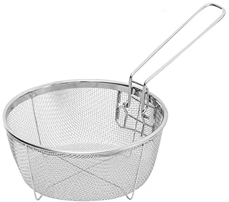 ZYWUOY Panier à frire rond en acier inoxydable avec poignée amovible, parfait pour les frites, les frites, les crevettes