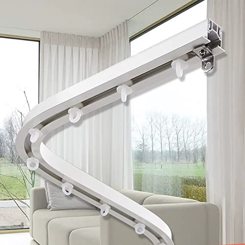 Vorhangschiene Eingelassen Biegbare Vorhangschiene, Deckenbefestigung Raumteiler Schienenhalter mit Umlenkrollen-Sets, Erkerfenster/Balkon/Dusche Einzelne Fensterstangen ( Color : White , Size : 1m/3.