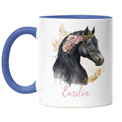 Kiddle-Design Pferde Tasse Blau Personalisiert Mädchen Kindertasse Becher Kinder Pony Pferdemädchen Geschenk Namenstasse mit Namen Pferdemotiv