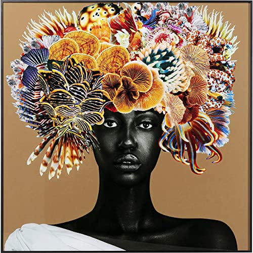 Kare Design Bild mit Rahmen Flower Hair, Mehrfarbig, Leinwand, Wanddekoration, Rahmen Aluminium, Front aus Sicherheitsglas, Modern, Wohnzimmer, Schlafzimmer, Flur, 120x120x3,5cm