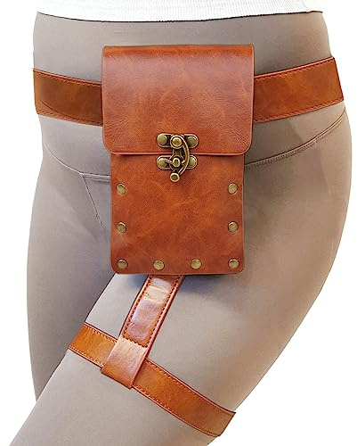 Larswon Sac de jambe Renaissance - Harnais de cuisse en cuir synthétique pour femme, marron, Medium, Sac Renaissance