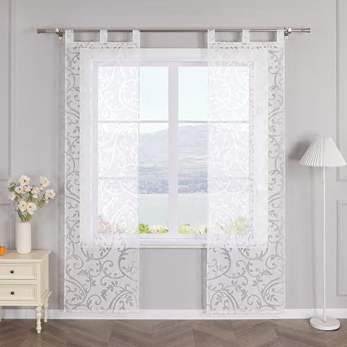 SCHOAL Schiebegardinen mit Schlaufen 2er Set Gardinenschal Ausbrenner Design Transparente Schiebevorhang Modern Fensterschal BxH 57x145cm Weiß