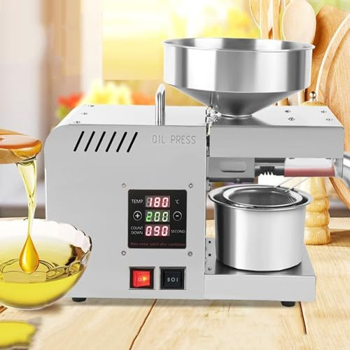 Qiang 610W Presse à Huile électrique à Froid Chaude Moulin à Huile De Noix Graines Professionnelle en Acier Inoxydable 0-300℃ Réglable pour Cuisine Domestique Commercial,110V