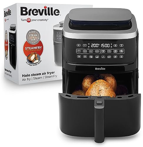 Breville Halo Steam Air Fryer 7L Digital Air Fryer with SteamFry Technology 50% More Energy Efficient 1700W SteamFryBakeRoast & Grill Black [VDF133] UK Plug
