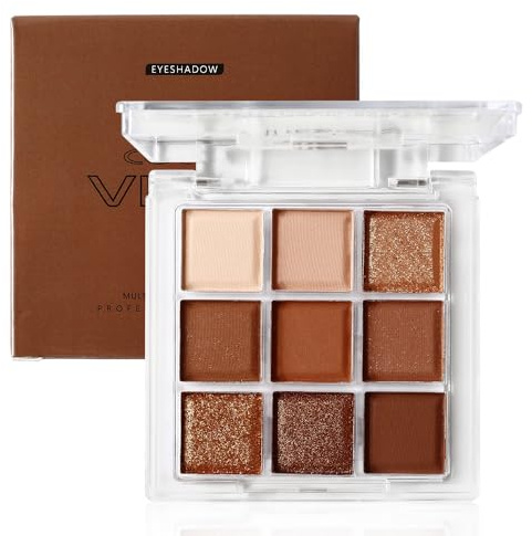 GL-Turelifes Lidschatten-Palette in 9 Farben, matt und perlschwarz, Smoky Lidschatten, Make-up, silberner Glitzer, grauer Lidschatten mit Spiegel, wasserdicht (Schokolade)
