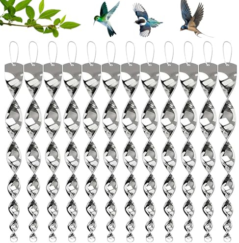 12 Pièces Répulsif Oiseaux,Répulsif Oiseaux Reflechissants Rotatif,Spirale Réfléchissante,Barre Effaroucheur Oiseaux,Réfléchissant en Spirale Lumineux pour Balcon,Arbres Fruitiers,Potager