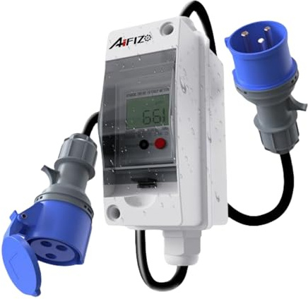 AIFIZO Mobiler Digitaler Stromzähler 80A 230V mit CEE-Stecker Digital, Mobile Outdoor KWH Messgerät mit IP65 Wasserdicht,mit Reset, Gummischlauchkabel Tragbar für Wohnmobile Elektrofahrzeuge