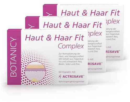 BOTANICY Haut und Haar Fit Complex - Unterstützt gegen hormonelle Akne, Pickel & Haarausfall - Natürlicher Vitalstoffkomplex mit ACTRISAVE® - Für Männer & Frauen - 180 Haut & Haare Kapseln