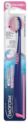 Emoform Spazzolino Gengive Sane per Problemi Gengivali e Sanguinamento - Setole trattate con Sali Minerali per una Pulizia Delicata - Spazzolino Denti Morbido con 3500 Punte Sottili, Manico Ergonomico
