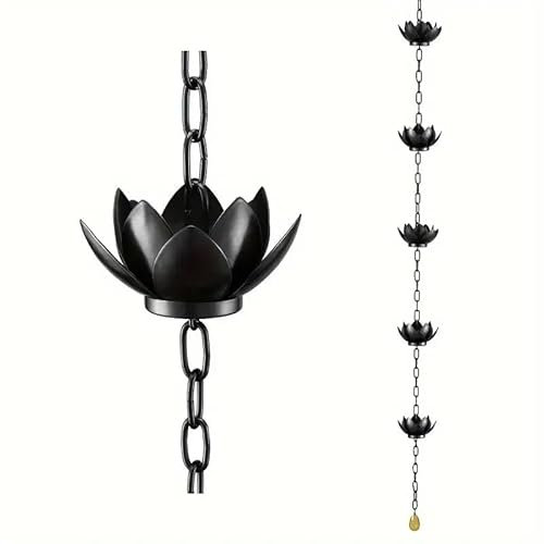 VhoMes Regenketten-Set – rostfreier Dachrinnenersatz mit Adapter, ästhetischer Wasserumleitung und dekorativen Bechern. Verschönern Sie Ihren Außenbereich.(Size:Lotus)