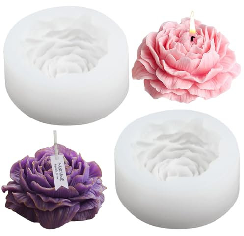 Fizdoqg Kerzenform Silikon 2 Stück Pfingstrose Kerzen Gießen Formen, Kerzen Silikonformen 3D Silikonform Kerzen Blumen Kerzengießformen für DIY Handgefertigten (D)